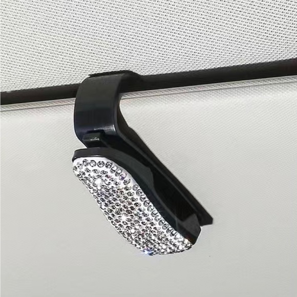 Rhinestone Sunglasses/Eyeglasses Holder w/ Clip for Notes - Mount for Sunvisor - Picture 3 of 5
